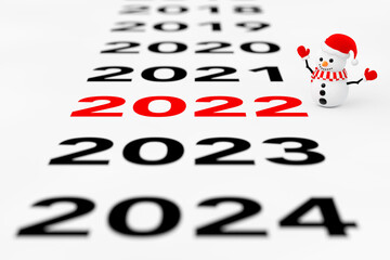 New 2022 Year Sign with Snowman. 3d Rendering