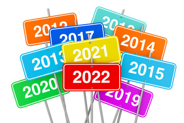 2022 New Year Color Signs. 3d Rendering