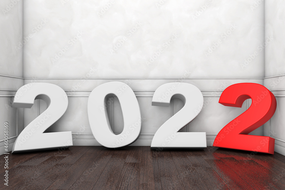 Poster 2022 New Year Sign in Empty Room. 3d Rendering