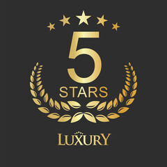 Fototapeta premium Golden five stars label luxury design for hotel hostel and apartment 