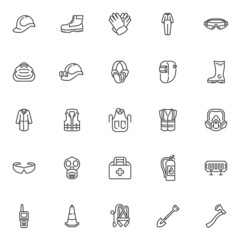 Safety equipment line icons set