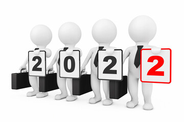 3d Businessmans with New 2022 Year Sign. 3d Rendering