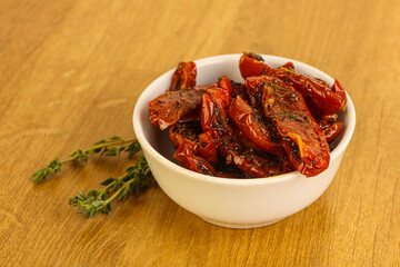 Sun-dried natural Italian tomato in the bowl