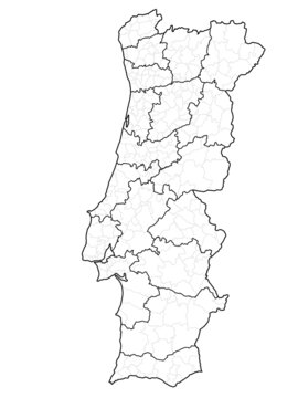 Mapa portugal com regiões e concelhos, distritos
