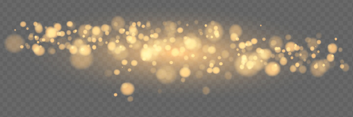 Shining bokeh isolated on transparent background. Golden bokeh lights with glowing particles isolated. Christmas concept