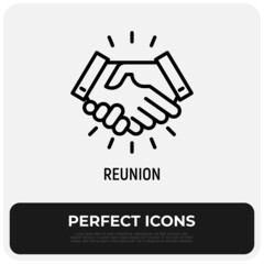 Reunion, collaboration thin line icon, handshake. Modern vector illustration of business partners.