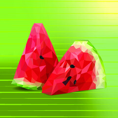 Juicy watermelon slices in low poly style