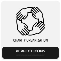 Teamwork, hands holding each other by wrist. Thin line icon. Collaboration, support, solidarity, effective work in group. Vector illustration.