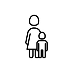 Single mother and child thin line icon. Modern vector illustration.