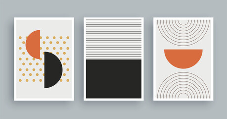 Abstract art painting with boho colors background. Minimalist modern painting geometric elements.