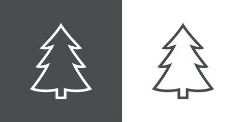 Logotipo lineal árbol de navidad con ramas en forma de triángulo en fondo gris y fondo blanco © teracreonte