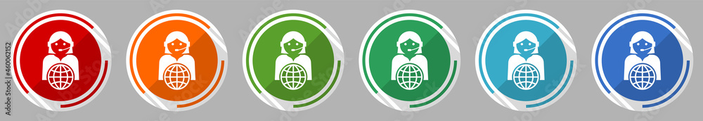Aufkleber global online customer service icon set, vector illustration in 6 colors options for webdesign and m