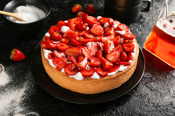 Sweet strawberry pie on dark background