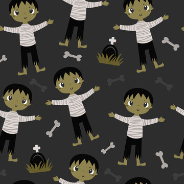 Halloween seamless pattern with zombies.