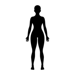 Fototapeta premium Black silhouette of a young woman. Perfect figure of a person. Pictogram female. Glyph body. Vector illustration flat design. Isolated on white background. Caucasian sportswoman.