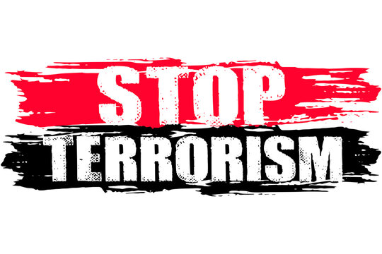 Stop terrorism concept. Grunge style vector illustration. Landing page anti terrorism day. International Day of Peace. Vector illustration flat design. Black and red paint and text.