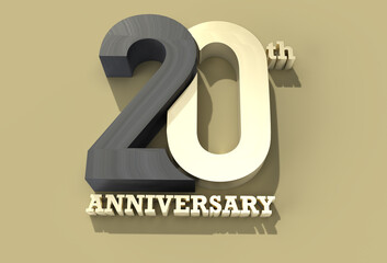 3D Render 20th Years Anniversary Celebration - Pen Tool Created Clipping Path Included in JPEG Easy to Composite.