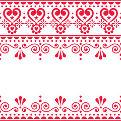 Scandinavian vector greeting card or textle, fabric print design - traditional seamless embroidery folk art style design with flowers and swirls
