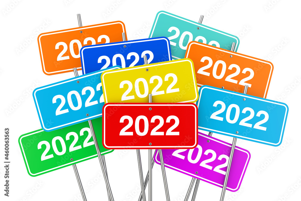 Aufkleber 2022 New Year Color Signs. 3d Rendering