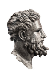 ancient metallic basorelief of handsome man with beard