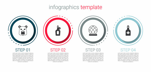 Set Beaver animal, Bottle of maple syrup, Montreal Biosphere and . Business infographic template. Vector