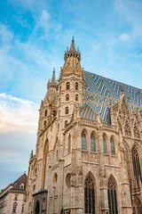 Deurstickers Famous iconic Stephan Cathedral at sunset colors and blue sky in historical touristic downtown of Vienna, Austria. © neurobite