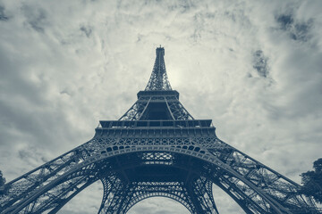 Eiffel tower in Paris against clouds