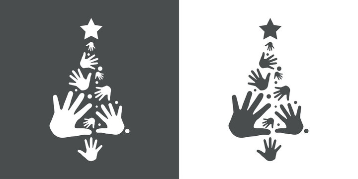 Logotipo &aacute;rbol de navidad formado por manos, c&iacute;rculos y estrella en fondo gris y fondo blanco