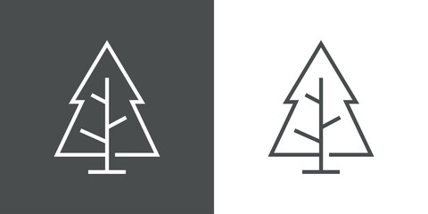 Logotipo lineal árbol de navidad abstracto con ramas en forma de triángulo en fondo gris y fondo blanco