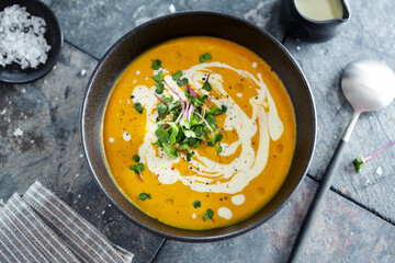 Autumn soup with pumpkin and ginger