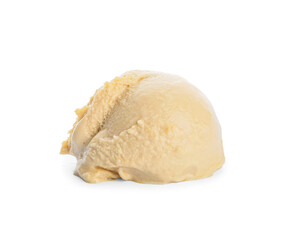 Delicious caramel ice cream ball on white background