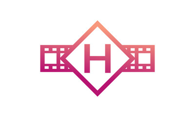 Initial Letter H Square with Reel Stripes Filmstrip for Film Movie Cinema Production Studio Logo Inspiration