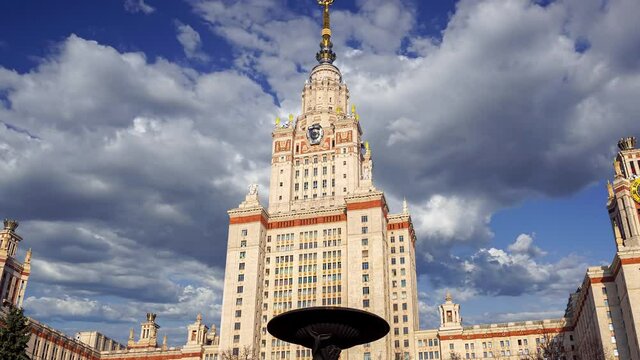 The Main building of Lomonosov Moscow State University on Sparrow Hills (summer day). It is the highest-ranking Russian educational institution. Russia