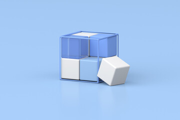 3d rendering of geometric composition on blue background.