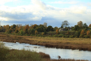 Reflection of trees in the lake. indian summer in Europe. High quality photo