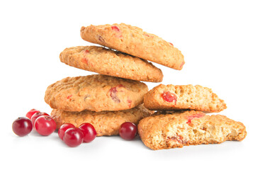 Delicious cranberry cookies and berries isolated on white background