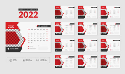 Modern & Minimal 2022 Desk calendar design template.