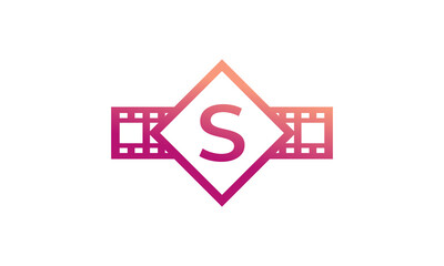 Initial Letter S Square with Reel Stripes Filmstrip for Film Movie Cinema Production Studio Logo Inspiration