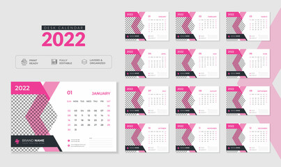 Modern & Minimal 2022 Desk calendar design template.