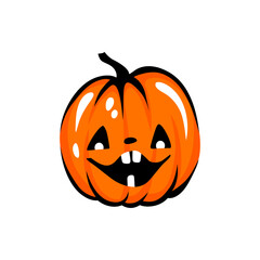 Halloween pumpkin face illustration. Cartoon vector character. Funny autumn symbol.