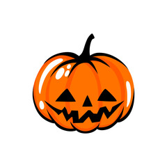 Halloween pumpkin face illustration. Cartoon vector character. Funny autumn symbol.
