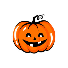 Halloween pumpkin face illustration. Cartoon vector character. Funny autumn symbol.