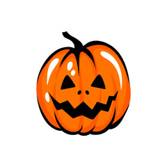 Halloween pumpkin face illustration. Cartoon vector character. Funny autumn symbol.
