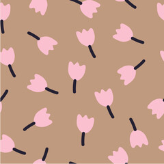 Seamless tulip pattern on brown background. Used for modern designs, fabrics, covers, wallpaper and prints.