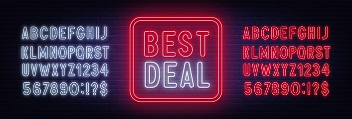 Naklejka premium Best Deal neon sign on brick wall background