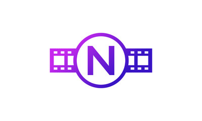 Initial Letter N Circle with Reel Stripes Filmstrip for Film Movie Cinema Production Studio Logo Inspiration
