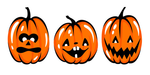 Halloween pumpkin face illustration. Cartoon vector character. Funny autumn symbol.