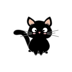 Cute Halloween kawaii black cat with big eyes and funny face in cartoon style. Character for kids greeting card holiday accessories stickers