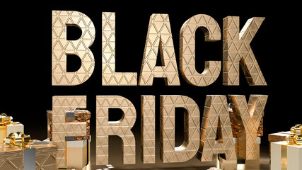 Black Friday gold text and gift boxes for offer or promotion shopping concept  3d rendering.