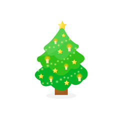 This is a Christmas tree with decorations on a white background.